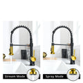 Commercial Black And Nickel Gold Kitchen Faucet With Pull Out Sprayer, Single Handle Single Lever Kitchen Sink Faucet Black Gold Kitchen Contemporary Ceramic Stainless Steel