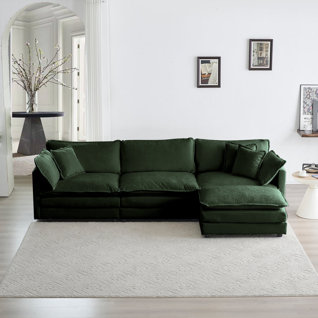 Free Combination Comfy Upholstery Modular Oversized L Shaped Sectional Sofa With Reversible Ottoman, Green Chenille Green Chenille 3 Seat