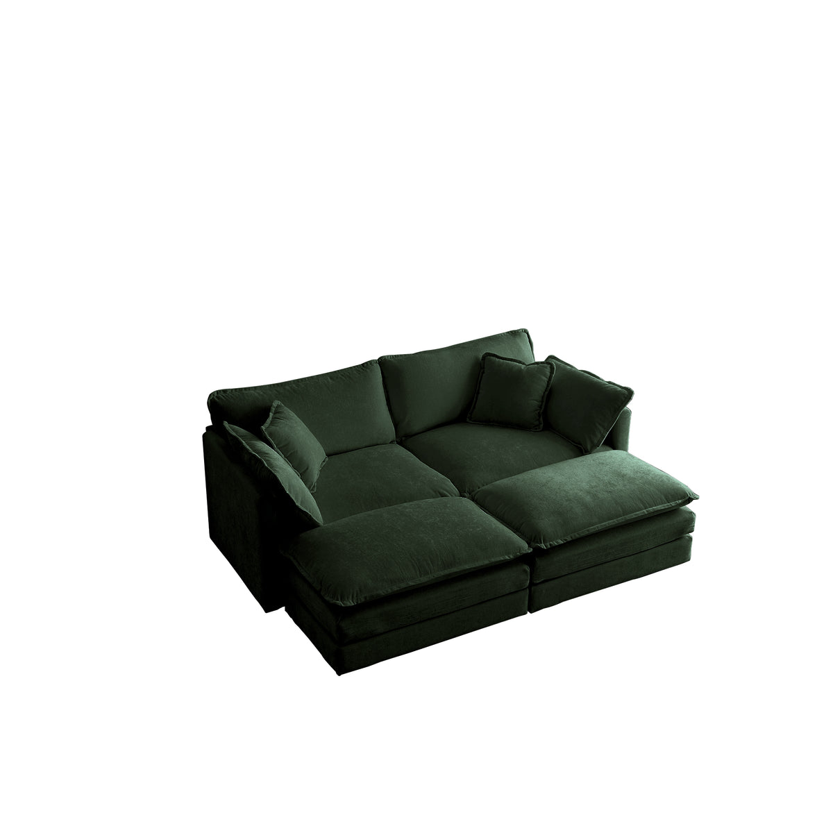 4 Piece Upholstered Sectional Sofa, 1 Piece Of 2 Seater Sofa And 2 Piece Of Ottomans2 Seater Loveseat Lounge With Ottomansgreen Chenille Green Chenille 2 Seat