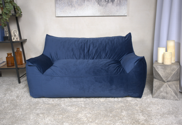 Fila Velveteen 2 Seater Oversized Bean Bag Chair With Armrests, Navy Blue Blue Solid Velvet