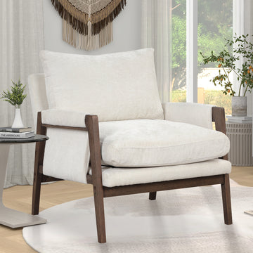 Kelly Mid Century Modern Velvet Accent Armchair, White White Espresso Primary Living Space Mid Century Modern Rubberwood Rubberwood Velvet