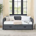 Twin Size Upholstery Daybed With Trundle Bed And Two Storage Drawersflat Arms With Pocket, Extendable Daybed For Bedroom Living Room,Linen Dark Gray Twin Dark Gray Linen