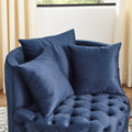 Velvet Upholstered Swivel Chair For Living Room, With Button Tufted Design And Movable Wheels, Including 3 Pillows, Blue Blue Foam