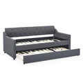 Twin Size Upholstery Daybed With Trundle Bed And Two Storage Drawersflat Arms With Pocket, Extendable Daybed For Bedroom Living Room,Linen Dark Gray Twin Dark Gray Linen