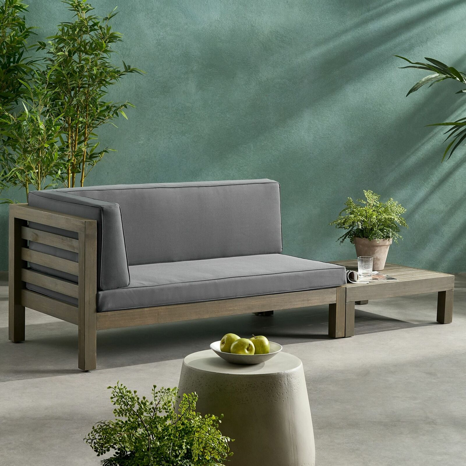 Oana Left Corner Bench And Coffee Table. Dark Grey Dark Grey Acacia Wood