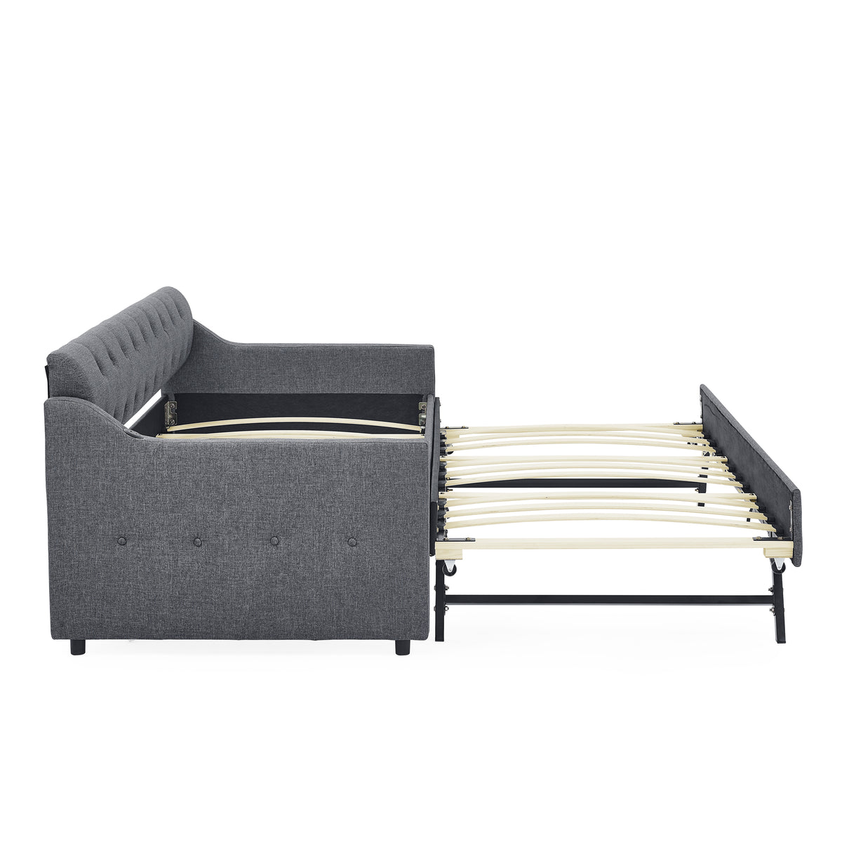 Twin Size Upholstery Daybed With Twin Size Erectable Trundle And Usb Charging Design, Linen Dark Gray Twin Dark Gray Linen