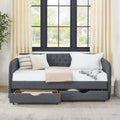 Twin Size Upholstery Daybed With Trundle Bed And Two Storage Drawersflat Arms With Pocket, Extendable Daybed For Bedroom Living Room,Linen Dark Gray Twin Dark Gray Linen