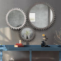 Vintage 34'' X 34'' Wood Round Hanging Gear Shape Heavy Decorative Mirror For Bathroom Living Room Entryway Or Put Together To Your Liking Antique Dark Brown Dark Brown Glass Mirror