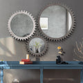 Vintage 17'' X 17'' Wood Round Hanging Gear Shape Decorative Mirror Patchwork Effect With Large Size Mirrors Individually On Art Walls,Sold Individually Antique Dark Brown Dark Brown American Design Mdf Glass Mirror