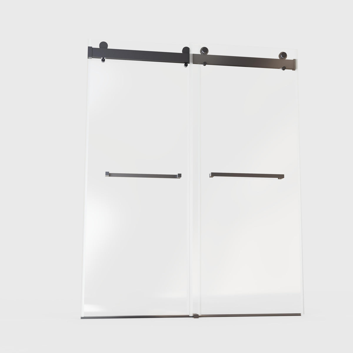 56 60 Inches W *76 Inches H Frameless Double Sliding Soft Close Shower Door In Matte Black,3 8 Inches 10Mm Thick Sgcc Tempered Glass Door Black Glass Metal
