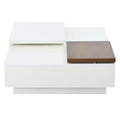 Movable Top Coffee Table, Modern Square Wood Coffee Table With High Gloss Finish, 4 Hidden Storage Drawers For Living Room White Mdf