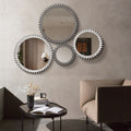 Vintage 26'' X 26'' Wall Wood Round Hanging Gear Shape Heavy Decorative Mirror For Bathroom Living Room Entryway Or Put Together To Your Liking Antique Dark Brown Dark Brown Antique Glass Mirror