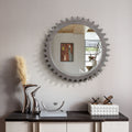 Vintage 34'' X 34'' Wood Round Hanging Gear Shape Heavy Decorative Mirror For Bathroom Living Room Entryway Or Put Together To Your Liking Antique Dark Brown Dark Brown Glass Mirror