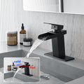 Sink Faucet With Deck Plate Waterfall Black Bathroom Faucets For Sink 1 Hole Or 3 Holes One Handle Faucets Bathroom Joystick Geometric One Black Side Sprayer Deck Mounted Cartridge Valve Single Hole Faucets Matte Black Contemporary 1 Hole Faucets Ceramic