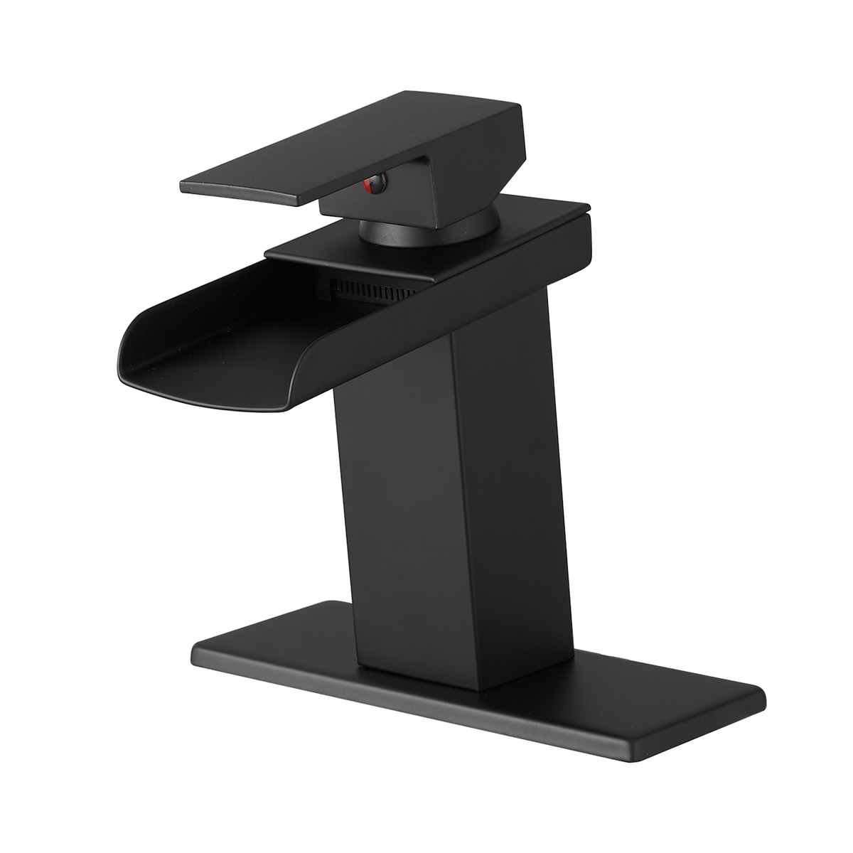 Sink Faucet With Deck Plate Waterfall Black Bathroom Faucets For Sink 1 Hole Or 3 Holes One Handle Faucets Bathroom Joystick Geometric One Black Side Sprayer Deck Mounted Cartridge Valve Single Hole Faucets Matte Black Contemporary 1 Hole Faucets Ceramic