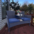 Wicker Patio Conversation Furniture Set, Outdoor Furniture Set With Removable Cushions & Table, Tempered Glass Top, Modern Rattan Bench For Garden Lawn Backyard Yes Complete Patio Set Blue Brown Weather Resistant Frame Water Resistant Cushion Garden &