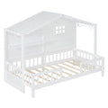 Twin Size House Bed With Shelves, House Bed With Window And Sparkling Light Strip On The Roof, White Twin White Solid Wood Mdf