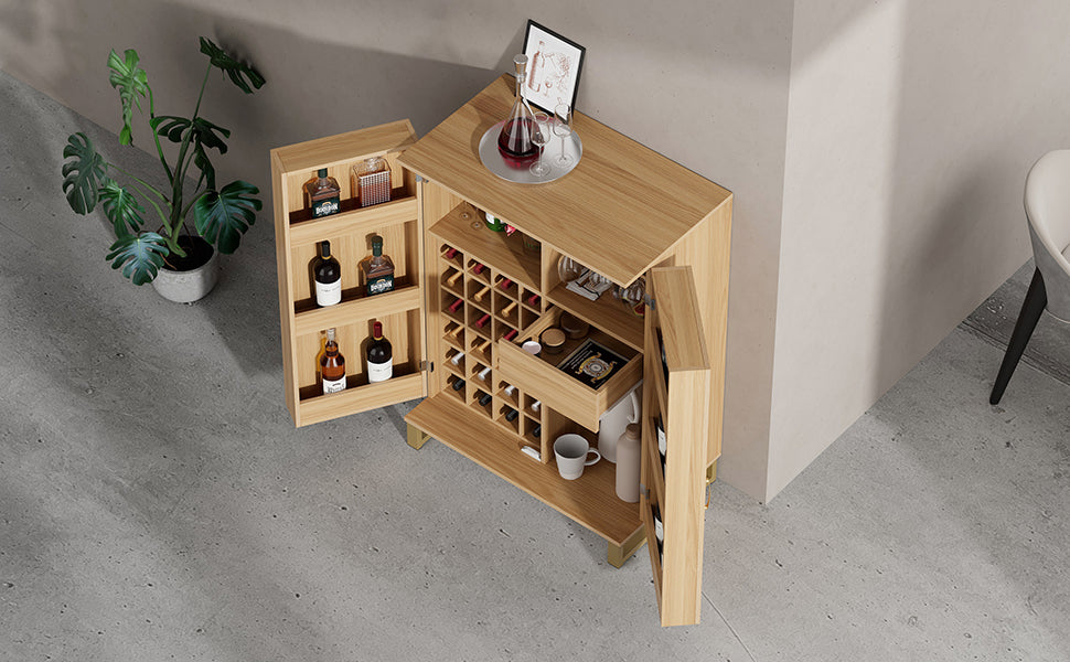 42.5" Modern Home Bar Cabinet Carved Wine Cabinet With Storage Natural Dining Room Contemporary Mdf