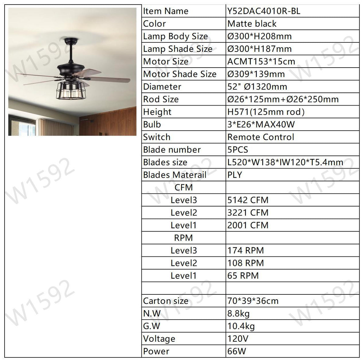 52'' Farmhouse Ceiling Fan With Lights, 52 Inch Industrial Cage Ceiling Fan Light, Indoor Outdoor Ceiling Fan With Remote, Reversible Ac Motor For Farmhouse Patios Bedroom Garage 3&E26 Matte Blac Matte Black American Design,American