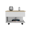 Lift Top Coffee Table, Casters, One Shelf, White Light Oak Multicolor Particle Board Particle Board