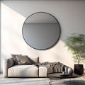 Black 42 Inch Metal Round Bathroom Mirror Black Classic Mdf Glass Aluminium