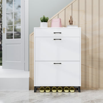 Shoe Storage Cabinet For Entryway, Free Standing Shoe Organizer With 2 Flip Drawers, Hidden Shoe Rack Storage Organizer For Doorway Hallway Closet, White White Mdf