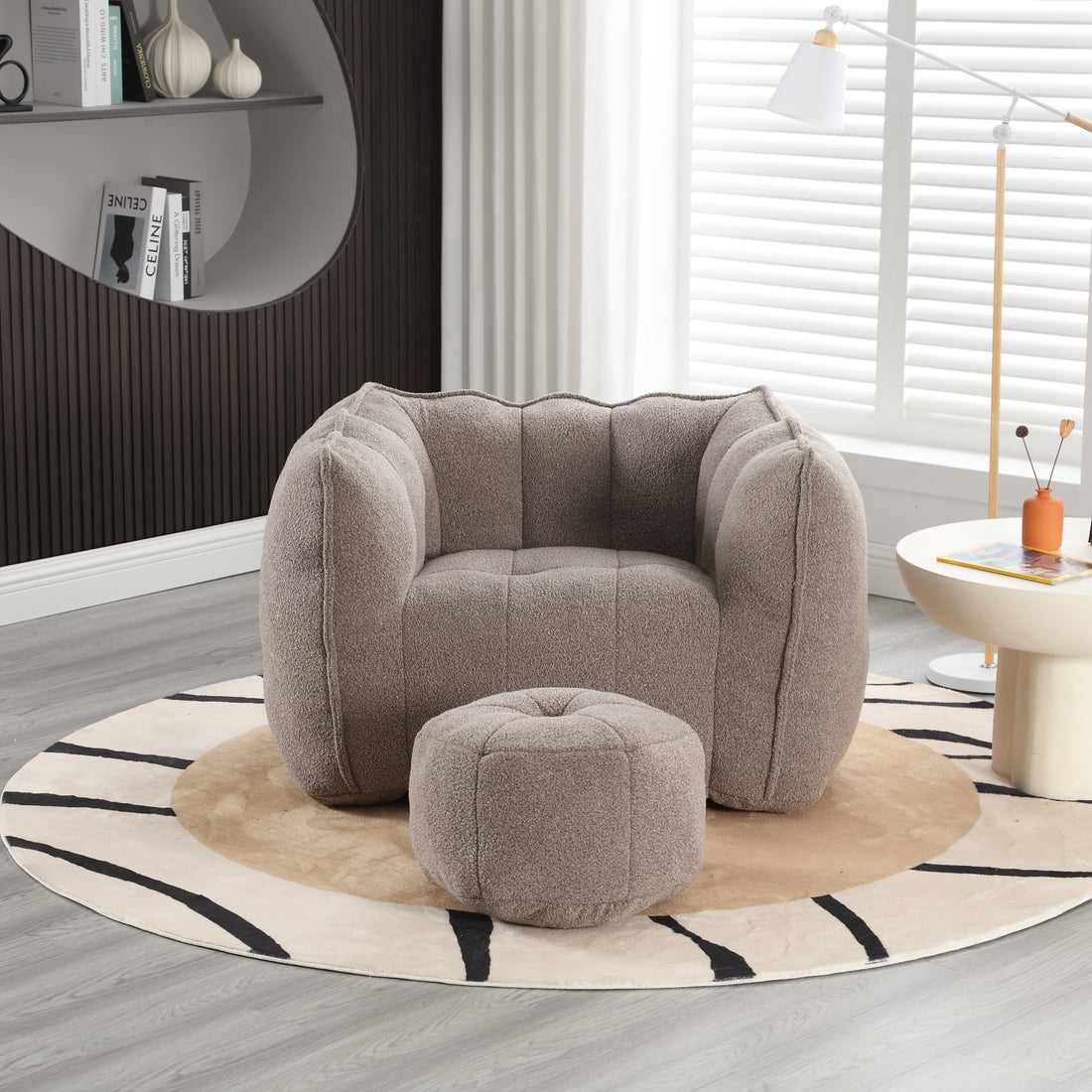 Soft Bean Bag Chair With High Resilient Foam Chips For Living Room And Bedroom,Comfortable Square Lazy Sofa With Footstool, Cover For Adults To Gaming, Reading, And Watching Tv Coffee Chenille