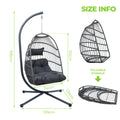 Outdoor Egg Hanging Chair With Stand, Patio Wicker Swing Egg Chair Indoor Swinging Chair Outdoor Hammock Egg Chair Black Gray Rust Resistant Frame Mildew Resistant Cushion Garden & Outdoor Modern Polyester Pe Rattan Iron Waterproof Fabric
