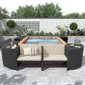 Spa Surround Spa Frame Quadrilateral Outdoor Rattan Sectional Sofa Set With Mini Sofa,Wooden Seats And Storage Spaces, Beige Yes Beige Water Resistant Frame Water Resistant Cushion Garden & Outdoor Sectional Seating Groups Foam Rattan Waterproof Fabric