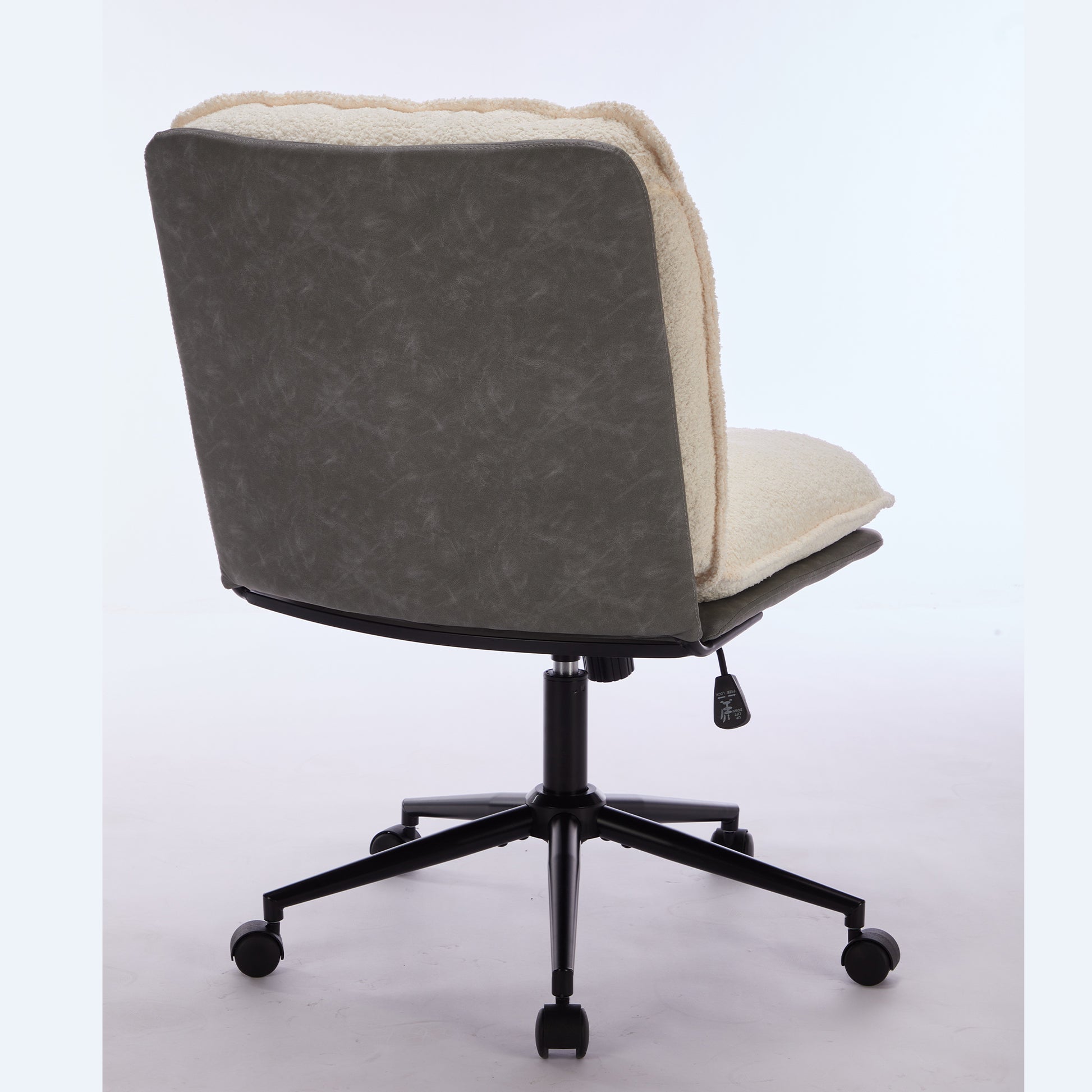 Oversize Seat Cirss Cross Chair With Wheels, Elegant Design Computer Chair, Adjustable Height 360 Rolling Swivel Home Office Chair For Small Space, Dressing Room, Living Room Gray White Dark Gray White Primary Living Space Casual Foam Pu Leather