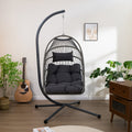 Outdoor Egg Hanging Chair With Stand, Patio Wicker Swing Egg Chair Indoor Swinging Chair Outdoor Hammock Egg Chair Black Gray Rust Resistant Frame Mildew Resistant Cushion Garden & Outdoor Modern Polyester Pe Rattan Iron Waterproof Fabric