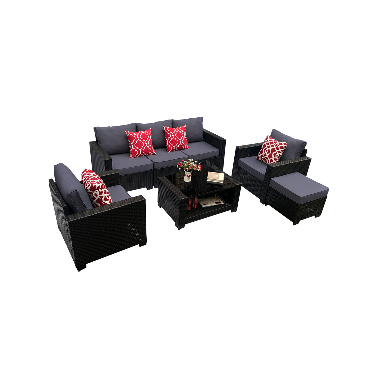 Outdoor Garden Patio Furniture 7 Piece Pe Rattan Wicker Cushioned Sofa Sets And Coffee Table, Patio Furniture Set Outdoor Couch Outdoor Couch Patio Furniture Outdoor Sofa Patio Couch Yes Complete Patio Set Gray Seats 6 Weather Resistant Frame Water