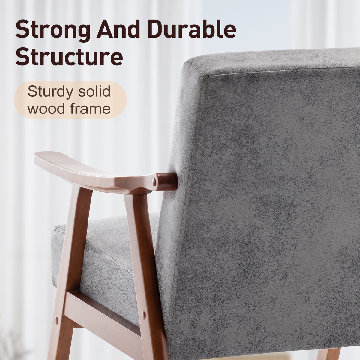 Mid Century Modern Chair, Living Room Chair With Solid Wood Frame, Accent Chair Extra Thick Backrest, Wingback Chair For Bedroom, Reading Room, Living Room, Lounge Chair Indoor Grey Primary Living Space Mid Century Modern Foam Fabric