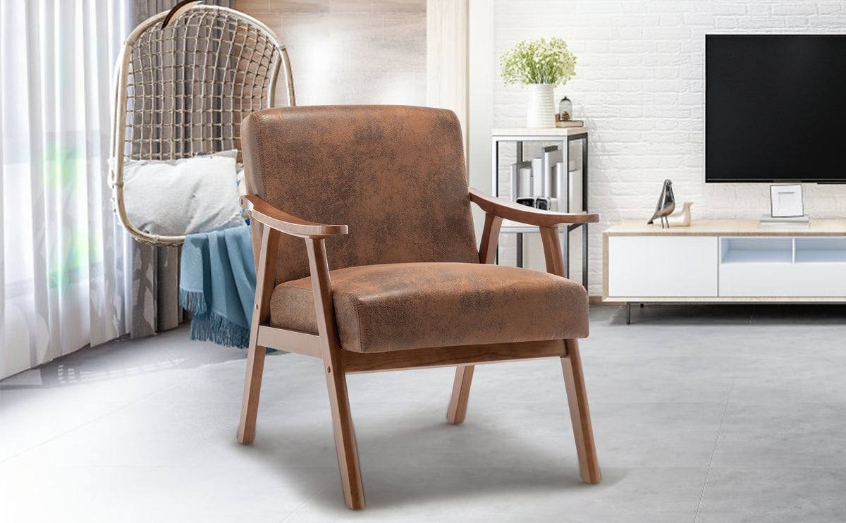 Mid Century Modern Chair, Living Room Chair With Solid Wood Frame, Accent Chair Extra Thick Backrest, Wingback Chair For Bedroom, Reading Room, Living Room, Lounge Chair Indoor Brown Primary Living Space Mid Century Modern Foam Fabric