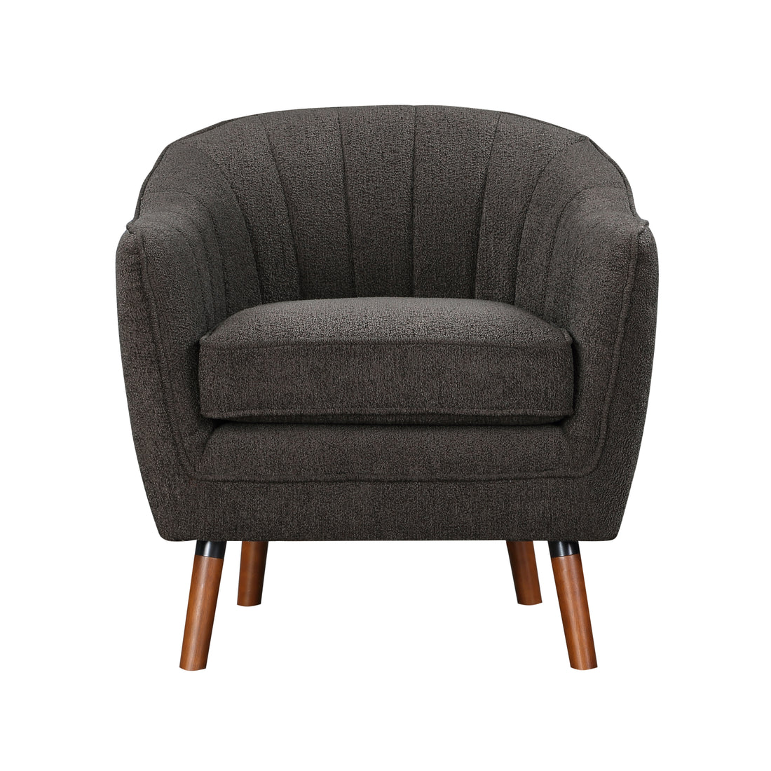 Mid Century Modern Accent Chair 1Pc Charcoal Hued Chenille Fabric Upholstered Channel Stitched Back Brown Legs Solid Wood Furniture Charcoal Primary Living Space Mid Century Modern Solid Wood