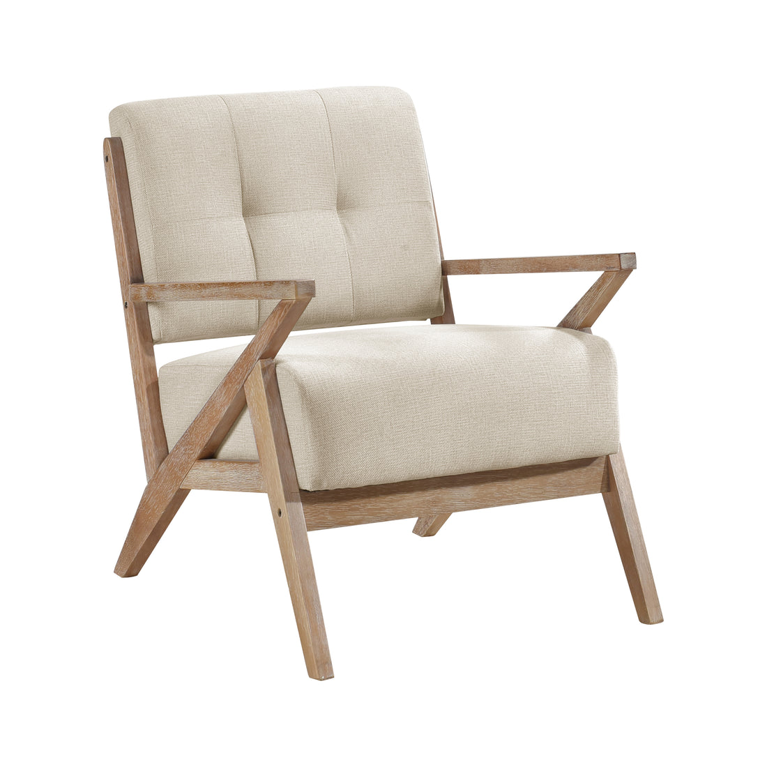 Modern Tufted Back Accent Chair 1Pc Sand Hued Fabric Upholstery Antique Finish Solid Rubberwood Unique Design Furniture Sand Primary Living Space Modern,Rustic Rubberwood Solid Wood