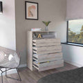 Peru L Four Drawer Dresser, Superior Top, One Open Shelf Light Gray White Gray Drawer 4 Drawers Bedroom Shelf Modern Particle Board Particle Board