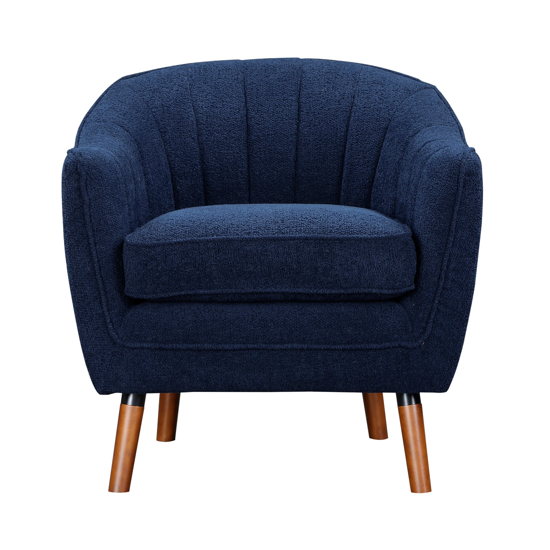 Mid Century Modern Accent Chair 1Pc Blue Chenille Fabric Upholstered Channel Stitched Back Brown Legs Solid Wood Furniture Blue Primary Living Space Mid Century Modern Solid Wood