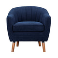 Mid Century Modern Accent Chair 1Pc Blue Chenille Fabric Upholstered Channel Stitched Back Brown Legs Solid Wood Furniture Blue Primary Living Space Mid Century Modern Solid Wood