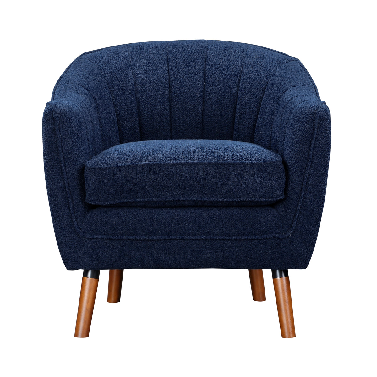 Mid Century Modern Accent Chair 1Pc Blue Chenille Fabric Upholstered Channel Stitched Back Brown Legs Solid Wood Furniture Blue Primary Living Space Mid Century Modern Solid Wood