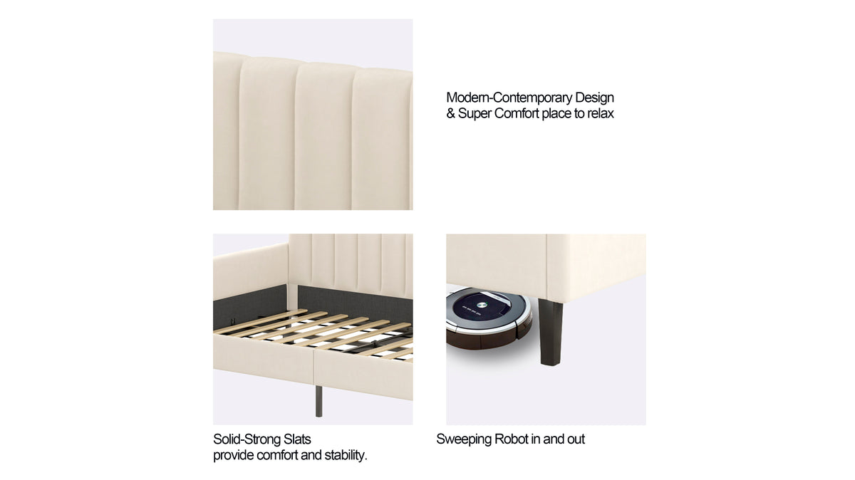 Same As B083121461 Elena Twin Size Beige Velvet Upholstered Daybed, Ribbed Tufted Backrest, Daybed In Lavish Modern Design, Richly Hued Foam Comfort Box Spring Not Required Twin Ivory Metal Bedroom Daybeds Velvet Velvet Upholstered