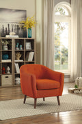 Orange Fabric Upholstered Accent Chair 1Pc Espresso Finish Legs Button Tufted Solid Wood Furniture Living Room Chair Orange Primary Living Space Mid Century Modern,Retro Solid Wood