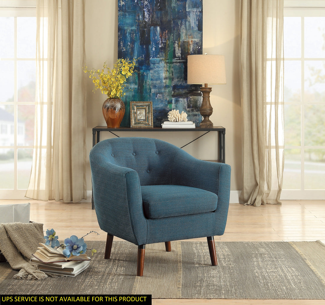 Blue Fabric Upholstered Accent Chair 1Pc Espresso Finish Legs Button Tufted Solid Wood Furniture Living Room Chair Blue Primary Living Space Mid Century Modern,Retro Solid Wood