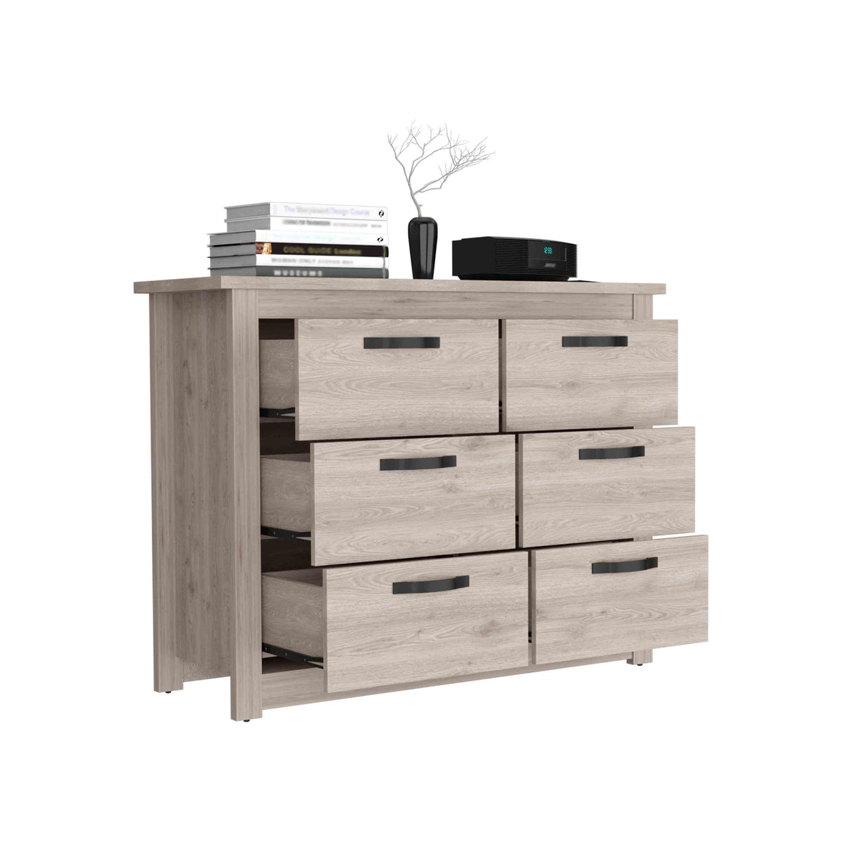 Becca 6 Drawer Double Dresserfour Legs, Metal Hardware Light Gray Gray Drawer 5 Drawers & Above Bedroom Shelf Modern Particle Board Particle Board