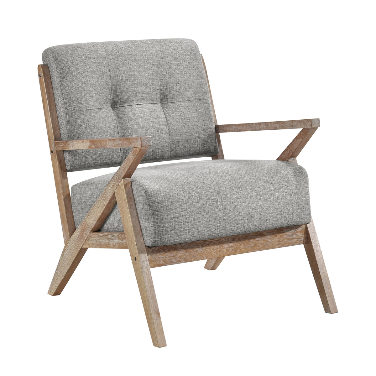 Modern Tufted Back Accent Chair 1Pc Gray Upholstery Antique Finish Solid Rubberwood Unique Design Furniture Gray Primary Living Space Modern,Rustic Rubberwood Solid Wood