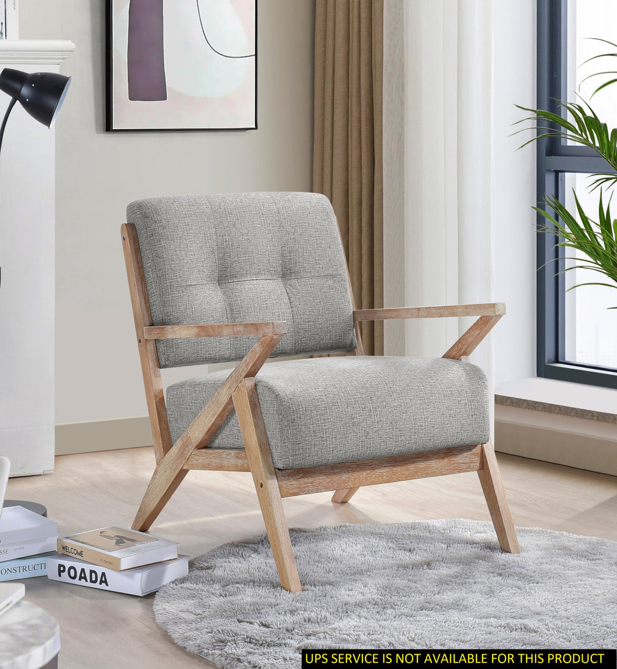 Modern Tufted Back Accent Chair 1Pc Gray Upholstery Antique Finish Solid Rubberwood Unique Design Furniture Gray Primary Living Space Modern,Rustic Rubberwood Solid Wood