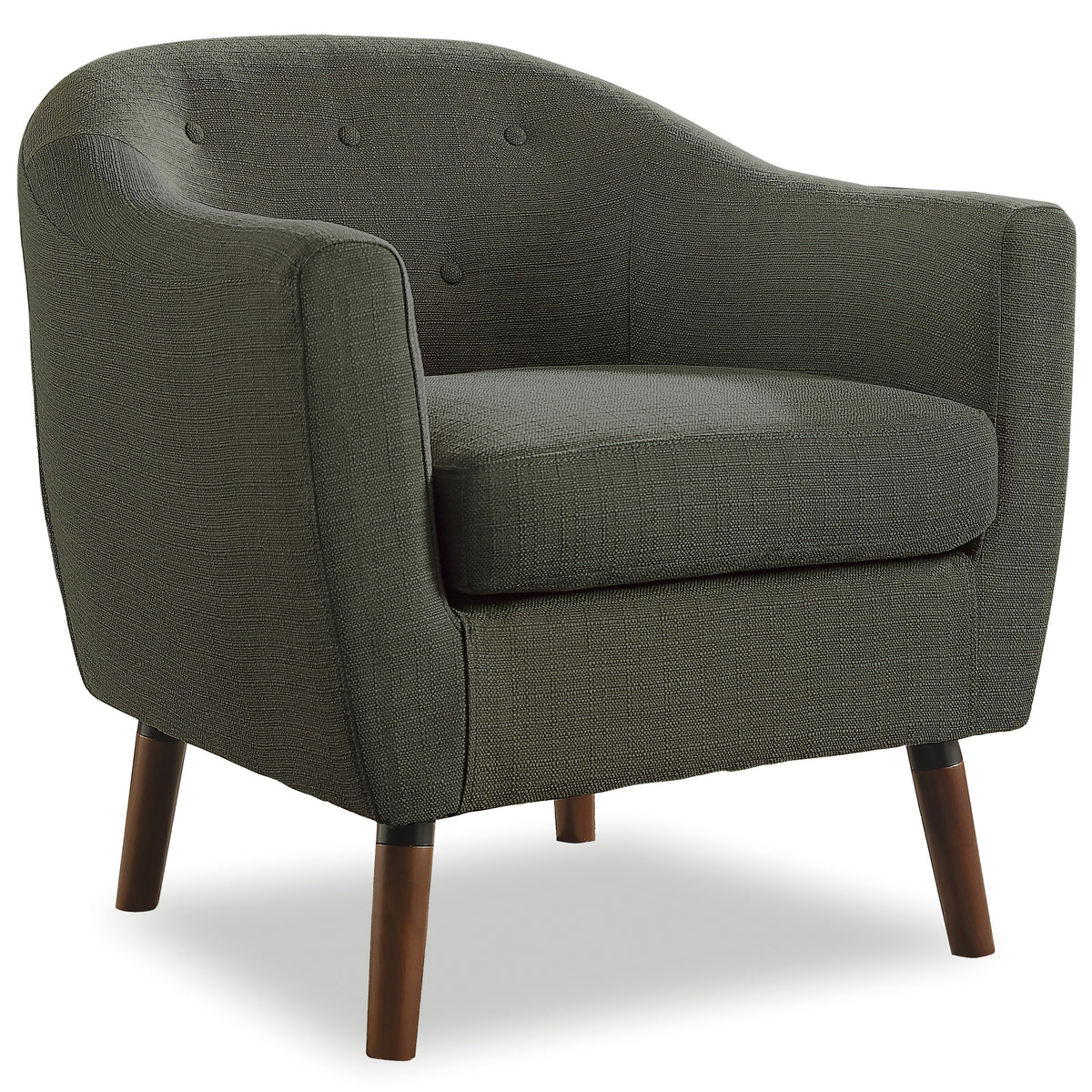 Gray Fabric Upholstered Accent Chair 1Pc Espresso Finish Legs Button Tufted Solid Wood Furniture Living Room Chair Gray Primary Living Space Mid Century Modern,Retro Solid Wood