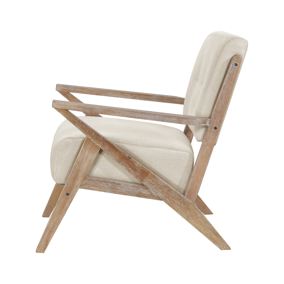 Modern Tufted Back Accent Chair 1Pc Sand Hued Fabric Upholstery Antique Finish Solid Rubberwood Unique Design Furniture Sand Primary Living Space Modern,Rustic Rubberwood Solid Wood