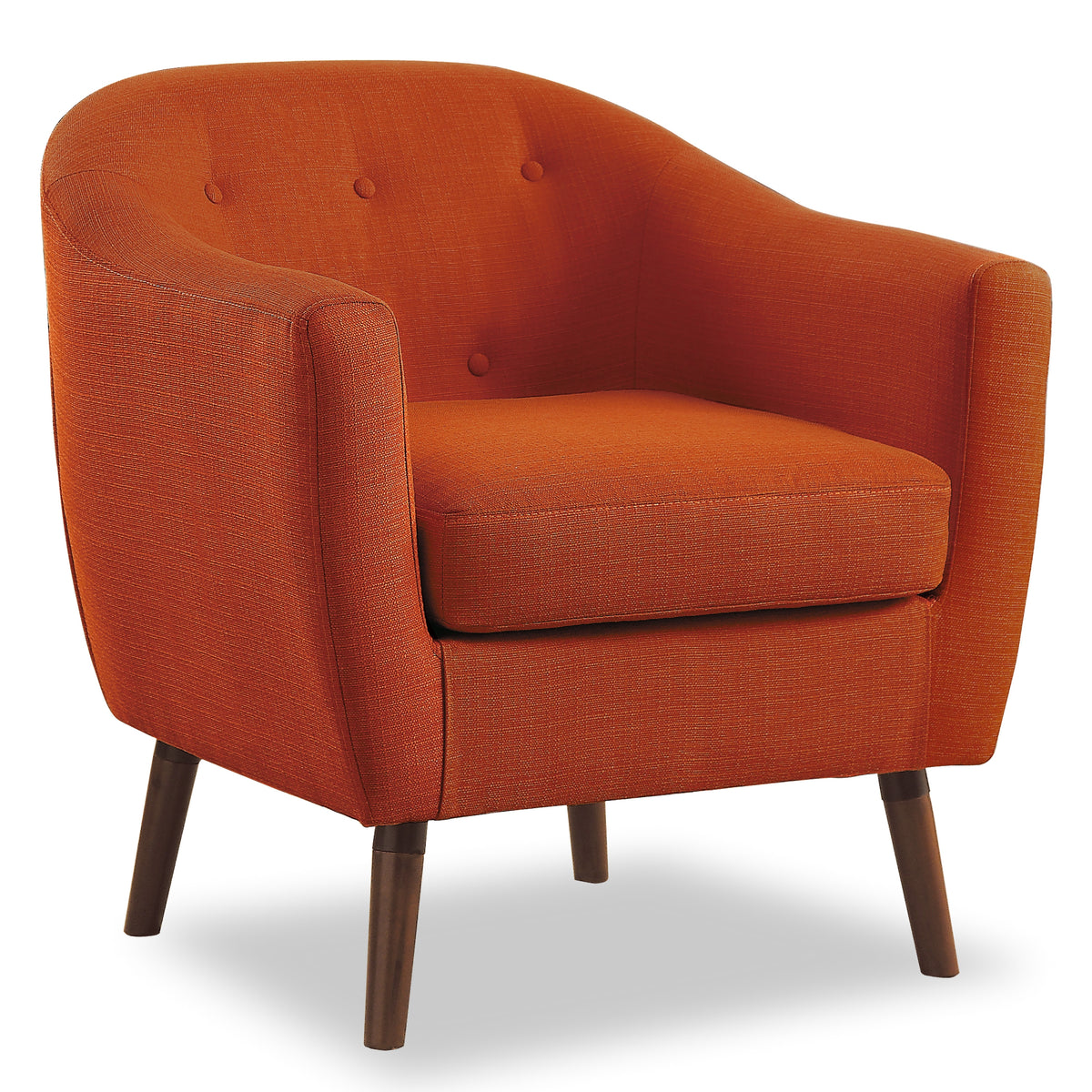 Orange Fabric Upholstered Accent Chair 1Pc Espresso Finish Legs Button Tufted Solid Wood Furniture Living Room Chair Orange Primary Living Space Mid Century Modern,Retro Solid Wood