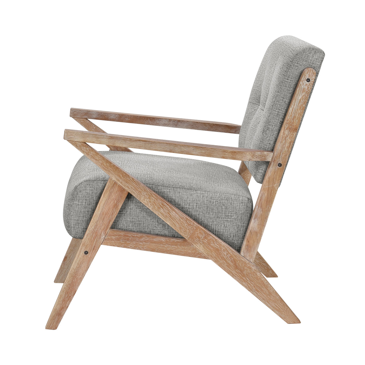 Modern Tufted Back Accent Chair 1Pc Gray Upholstery Antique Finish Solid Rubberwood Unique Design Furniture Gray Primary Living Space Modern,Rustic Rubberwood Solid Wood